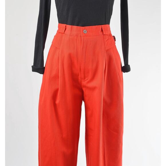 Vintage 80s Red Cotton Pleated Front Ankle Length Pants size M - Picture 4 of 8